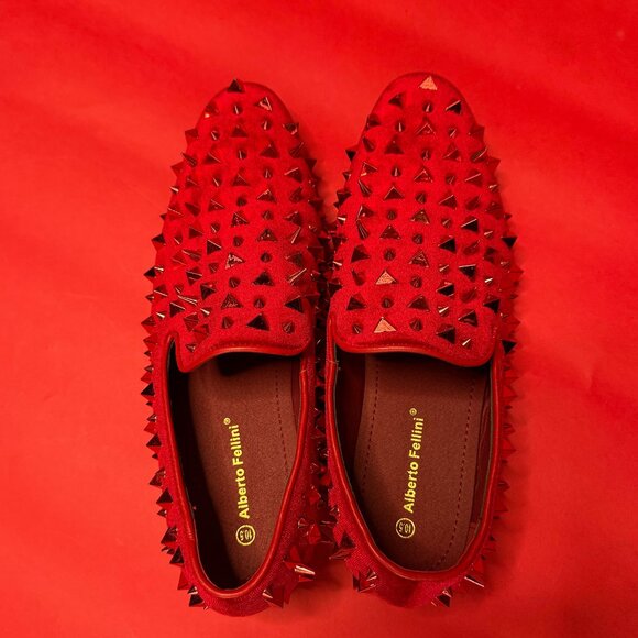 Red Studded Loafers – Alberto Fellini – Men’s Size 10.5 – Punk Luxe Statement